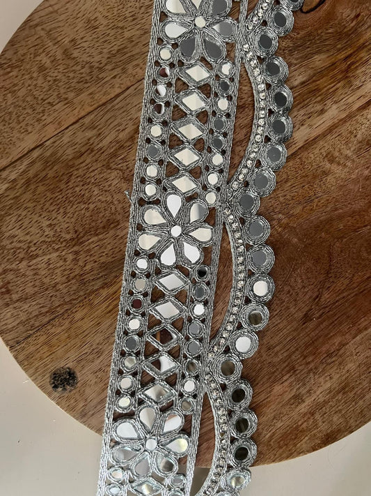 Silver Mirror Lace Choker – Heart Mirror Bridal Ribbon – Boho Festival Trim – Rave Outfit Accessory – Costume Jewelry by Yard