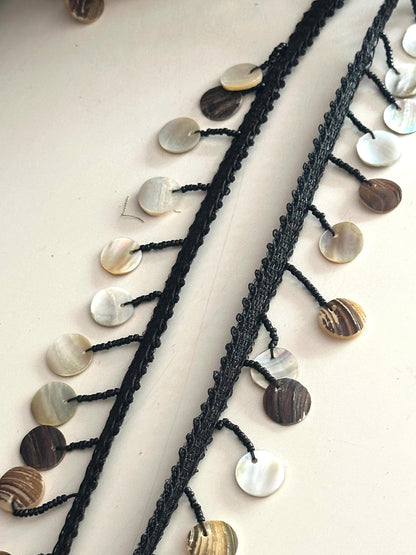 Handmade Macrame Lace with Shell Sequins Boho Resortwear Jewelry Trim for Kaftans Dresses, Beach Cover-Ups & DIY Fashion