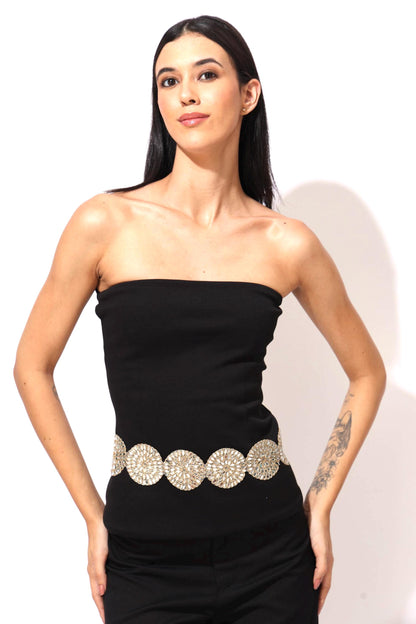 Handmade Mirror Crystal Waist Belt Jewelry Statement Accessory Circular disc Belt for Dress Saree Jumpsuit Fusion Wear