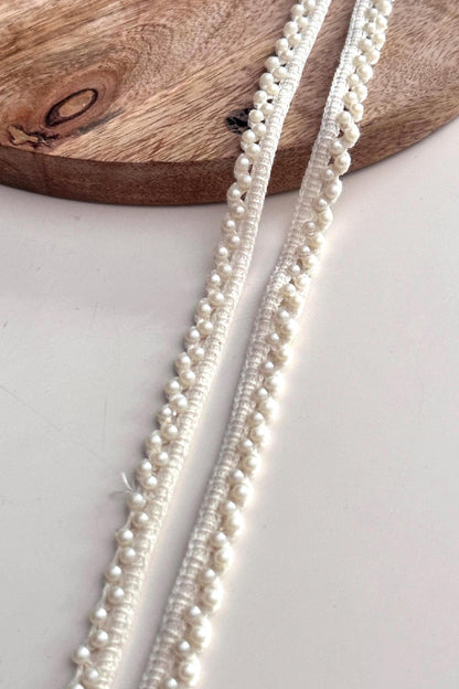 Ivory Pearl Lace Trim for Sewing Beaded Bridal Border for Saree Dress Veil Elegant Pearl Edging Ribbon Trim for DIY Craft & Decor 9mtr