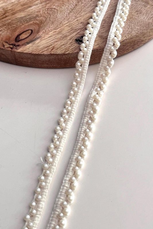 Ivory Pearl Lace Trim for Sewing Beaded Bridal Border for Saree Dress Veil Elegant Pearl Edging Ribbon Trim for DIY Craft & Decor 9mtr