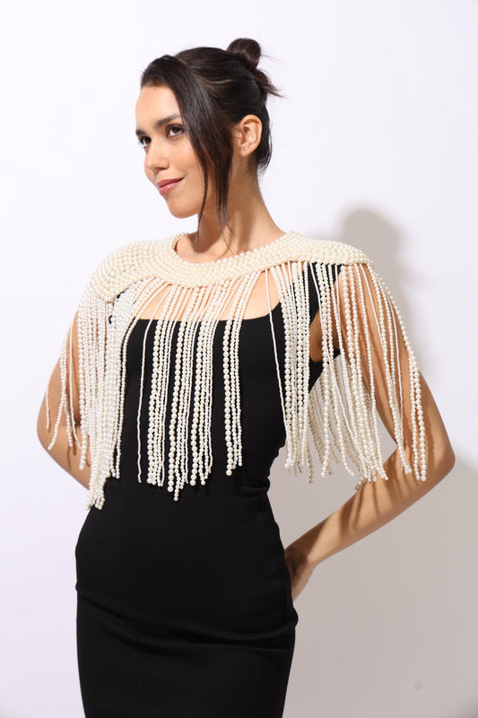 Pearl Beaded Shoulder Cape Bridal Fringe Capelet Handmade Pearl Shoulder Jewelry Wedding Dress Cover Up Statement Shoulder Accessory