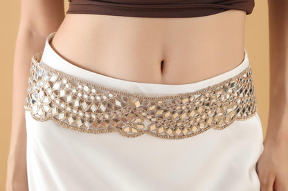 Rose Gold Mirror Waist Belt – Handmade Boho Choker Belt – Festival Fashion Accessory – Indian Mirror Lace Jewelry