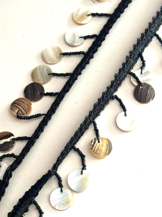 Handmade Macrame Lace with Shell Sequins Boho Resortwear Jewelry Trim for Kaftans Dresses, Beach Cover-Ups & DIY Fashion