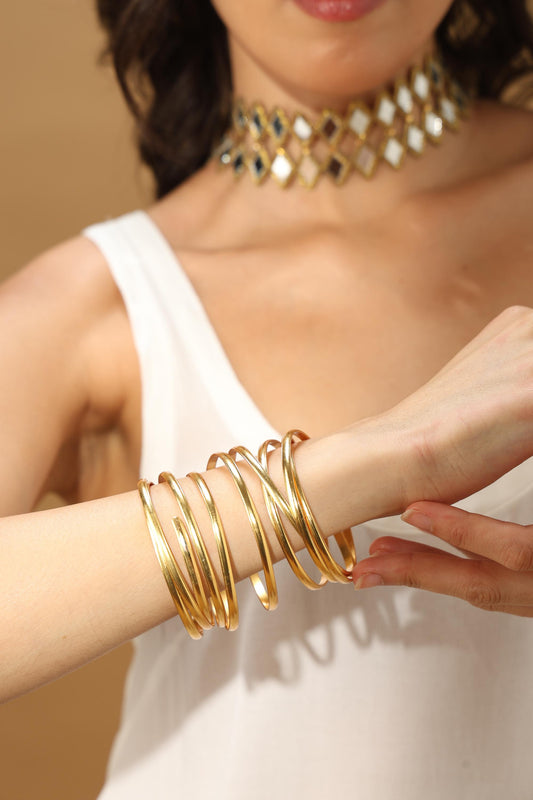 Gold Spiral Bracelet 24K Gold Plated Brass Armlet Adjustable Cuff Bold Statement Arm Jewelry Modern Coil Bangle Handmade Fashion Accessory