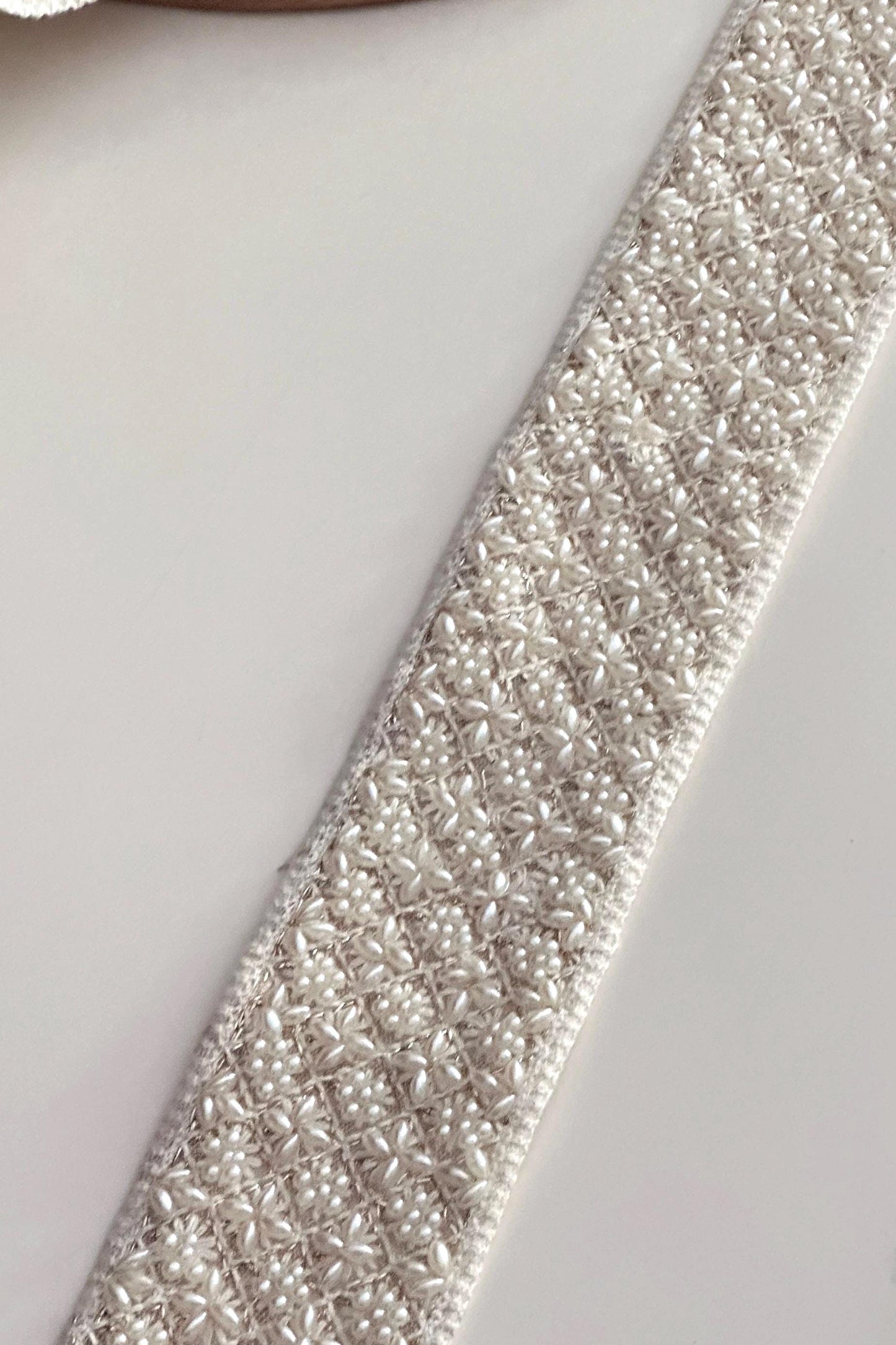 Ivory Pearl Beaded Trim 2 Inch Wide Wedding Gown Ribbon for Dress Sashes