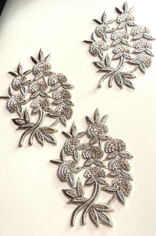 Zardozi Floral Embroidery Appliqué Handmade Sequin Patch For Bridal Dress Saree Designer Couture Gown Designer Jacket Indian Artisan Motif