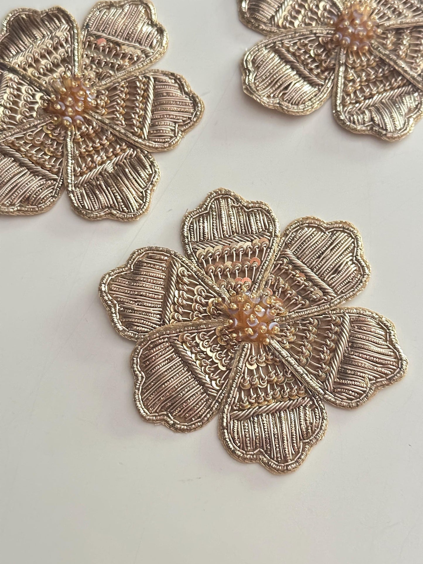 Handmade Gold Floral Embroidery Patch Designer Beaded & Metallic Thread Applique for Dress Jackets Sarees Curtains Cushion  Craft Décor