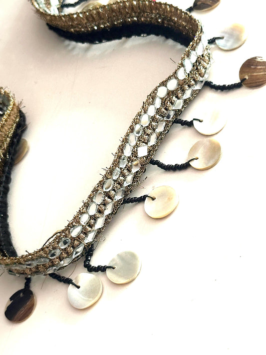 Mirror Sequin Shell Trim Boho Reflective Border for Costume Dancewear Resort Wear Belly Dance Festival Fashion