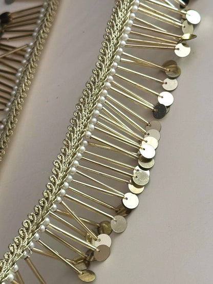 Gold Sequin Pearl Fringe Trim for Costume Dress Handmade Jewelry Lace Belly Dance Festival Wear DIY Craft & Bridal Decor Boho Tassel Lace