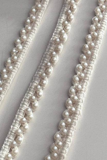 Ivory Pearl Lace Trim for Sewing Beaded Bridal Border for Saree Dress Veil Elegant Pearl Edging Ribbon Trim for DIY Craft & Decor 9mtr