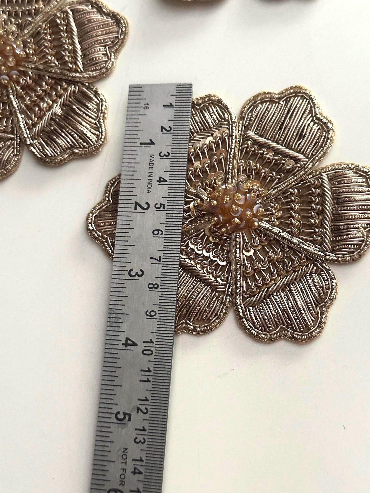 Handmade Gold Floral Embroidery Patch Designer Beaded & Metallic Thread Applique for Dress Jackets Sarees Curtains Cushion  Craft Décor
