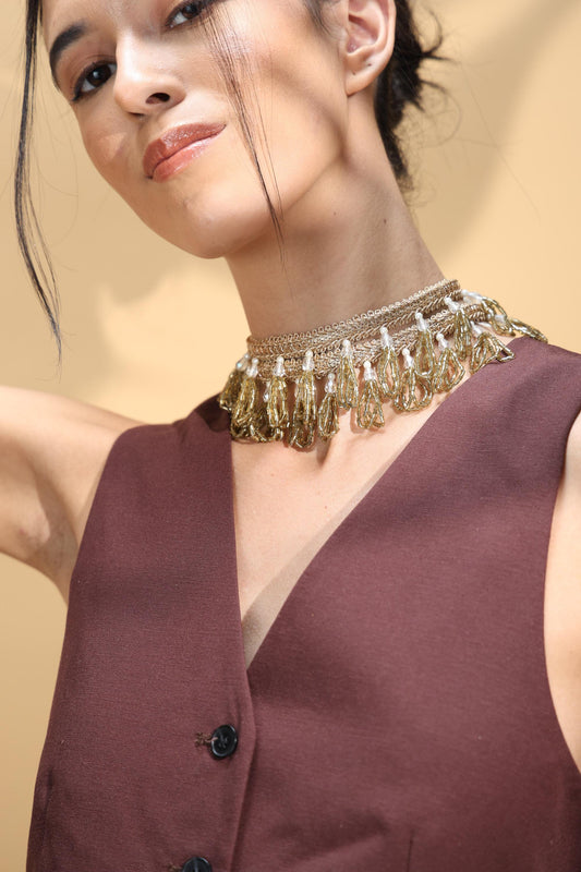 Artisanal Choker Necklace Intricate Beaded Crystal Band with Drops Couture Handmade Jewlry Smart Gift For Her