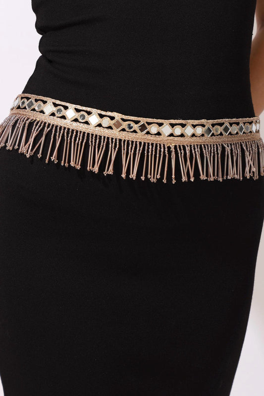 Rose Gold Lace Belt Choker Set – Handmade Gothic Statement Mirror Crystal Belt – Adjustable Fabric Jewelry – Party Gift for Her