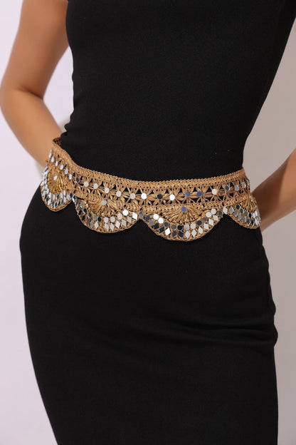 Boho Lace Festival Choker and Belt Set – Gothic Silver and Gold Jewelry – Handmade Bohemian Neck & Waist Accessory