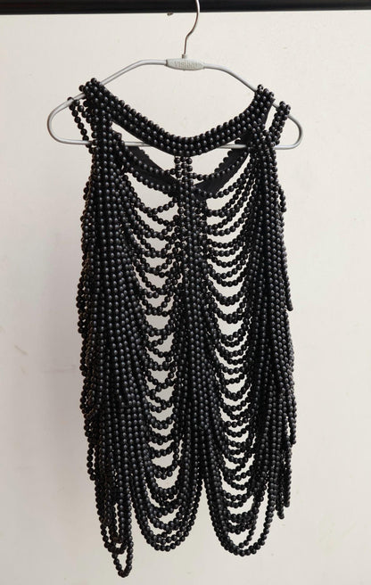 Gunmetal Beaded Shoulder Cape Handmade Fringe Capelet for Dresses Statement Shoulder Jewelry Evening Dress Accessory Body Jwellery One Size