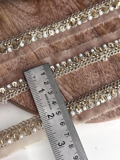 Luxury 9Yard Beaded Lace Trim Pearl & Glass Bead Cutdana Embroidery for Costume Lehengas Veil  Craft Project Decor Edging Ribbon