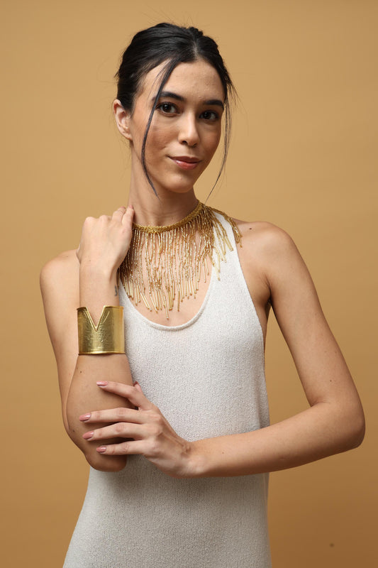 V Cut Gold Cuff Bracelet 24K Gold Plated Brass Statement Jewelry Adjustable Wide Arm Cuff Modern Bold Handmade Bracelet For Women
