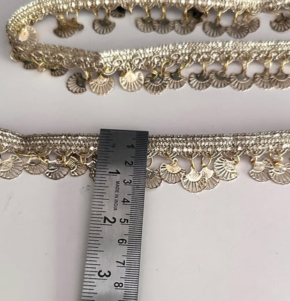 Gold Coin Metal Suspended Shell Lace Trim Boho Crafting Lace for Costume Blouse Saree Dress  Accessory Metallic Fringe Border For DIY Sewing