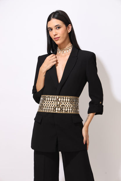 Mirror Work Statement Waist Belt Jewelry for Dress Saree Jumpsuit Embellished Mirror Crystal Waistband Festive Wedding Accessory Belt