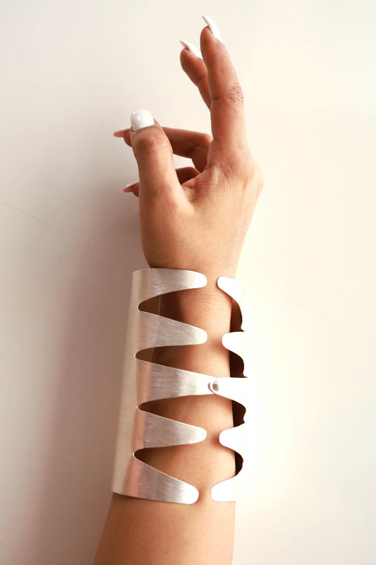 Statement Silver Cuff Bracelet Handmade Modern Arm Jewelry  Bold Sculptural Wide Bangle for Women