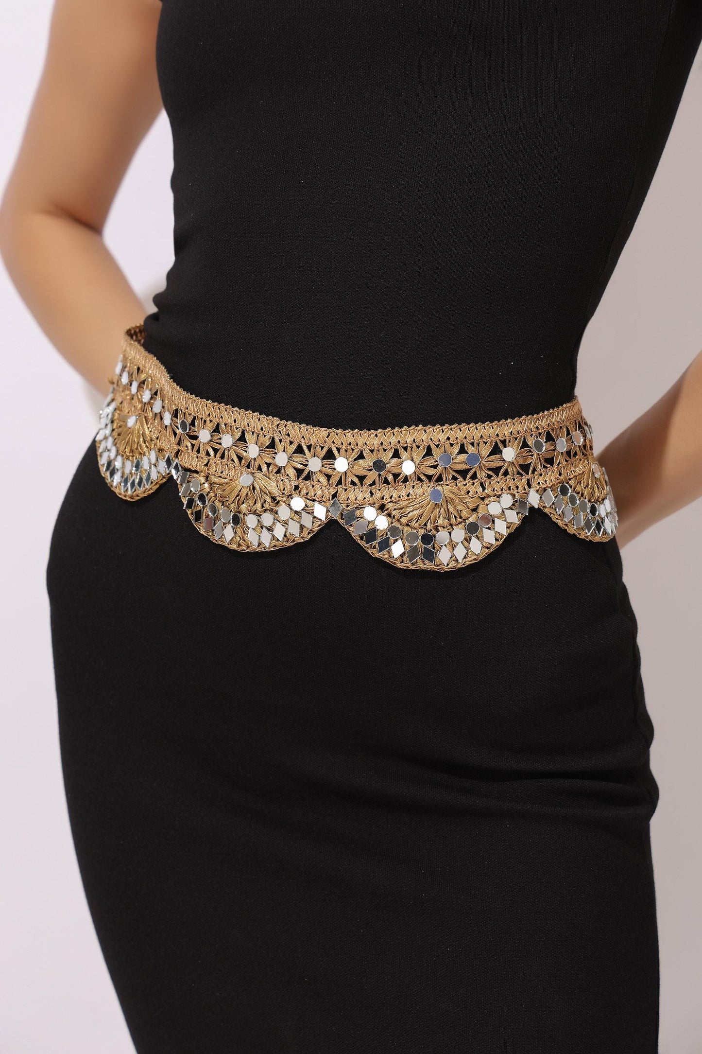 Boho Lace Festival Choker and Belt Set – Gothic Silver and Gold Jewelry – Handmade Bohemian Neck & Waist Accessory