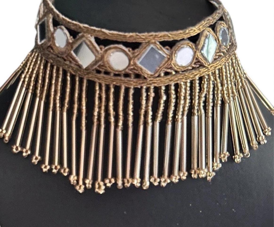 Rose Gold Lace Belt Choker Set – Handmade Gothic Statement Mirror Crystal Belt – Adjustable Fabric Jewelry – Party Gift for Her