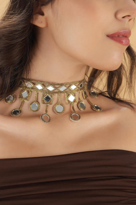 Golden Veil – Antique Gold Lace Choker Necklace | Handmade Boho Gothic Jewelry | Vintage-Inspired Fabric Choker | Gift for Mom, Daughter