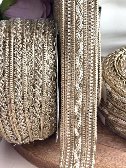 Gold Beaded Crafting Lace Trim Elegant Wedding Embroidered Ribbon