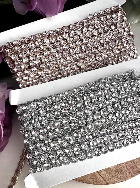 Silver Rose Gold Rhinestone Chain Trim Crystal Cup Chain for Costume Edging Lace Jewelry Design Making Bridal Decor Ribbo DIY Sewing Project
