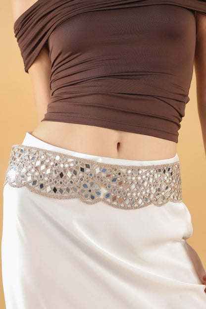 Rose Gold Mirror Waist Belt – Handmade Boho Choker Belt – Festival Fashion Accessory – Indian Mirror Lace Jewelry