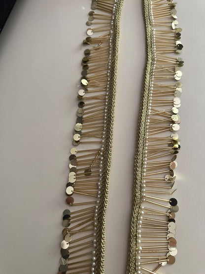 Gold Sequin Pearl Fringe Trim for Costume Dress Handmade Jewelry Lace Belly Dance Festival Wear DIY Craft & Bridal Decor Boho Tassel Lace