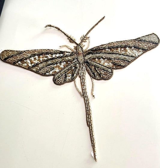 Dragonfly Jacket Patch – Large Hand Beaded Sequin Applique, Embroidered Insect Motif for Coats Denim Bag Costume Design Embellishment