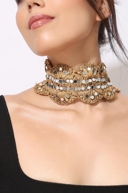 Boho Lace Festival Choker and Belt Set – Gothic Silver and Gold Jewelry – Handmade Bohemian Neck & Waist Accessory
