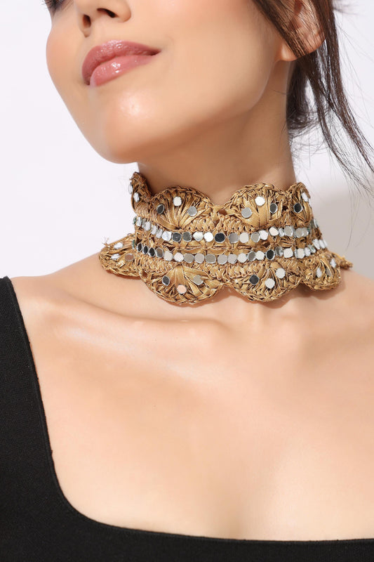 Boho Lace Festival Choker and Belt Set – Gothic Silver and Gold Jewelry – Handmade Bohemian Neck & Waist Accessory