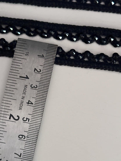 Black Crystal Beaded Lace Trim Sparkling Bridal Veil Ribbon Border Edging for Dress Saree DIY Craft Gothic & Partywear Sewing Trim 9mtrs