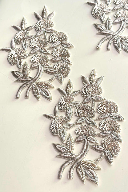 Zardozi Floral Embroidery Appliqué Handmade Sequin Patch For Bridal Dress Saree Designer Couture Gown Designer Jacket Indian Artisan Motif