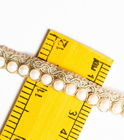 Pearl Edging & Zari Embroidery Indian Narrow Lace Trim Sari Trim Gift Wrapping Holiday Decor Trim