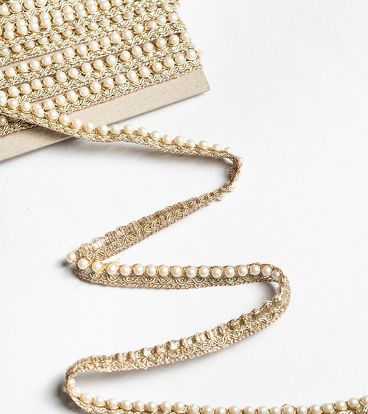 Pearl Edging & Zari Embroidery Indian Narrow Lace Trim Sari Trim Gift Wrapping Holiday Decor Trim