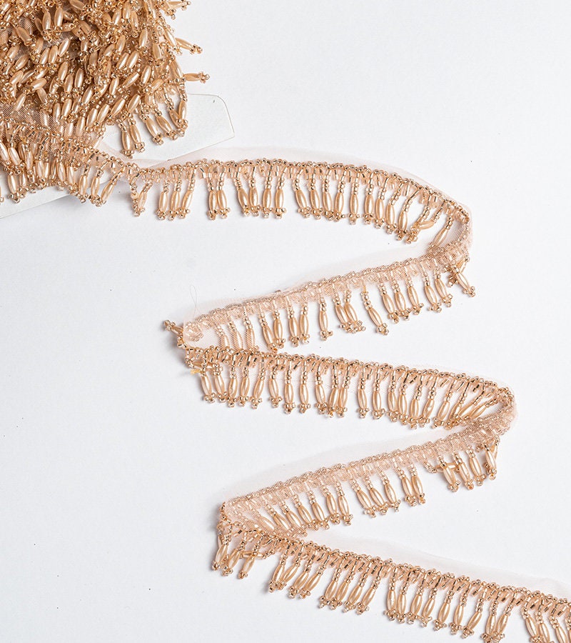 Pearl Rose Gold Cut Dana Tassel Ribbon 2cm Crystal Ribbon Decorative Tassel