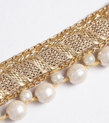 Light Gold Pearl Seed Bead Decorative Lace Trim Indian Embroidered Edging Lace