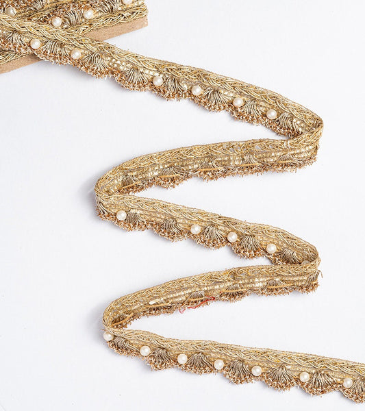 Pearl Bead Scallop Tassel Trim Indian Embroidery Crafting Lace Sew-On Trim