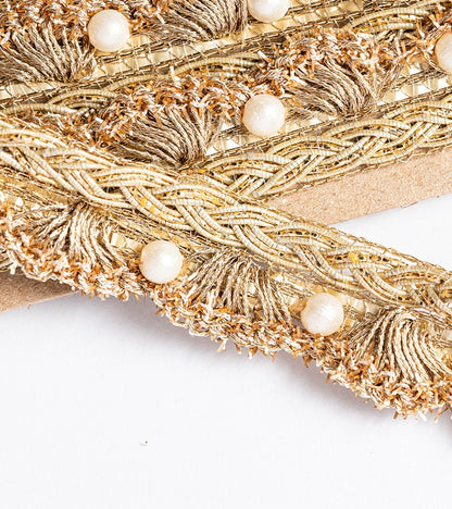 Pearl Bead Scallop Tassel Trim Indian Embroidery Crafting Lace Sew-On Trim