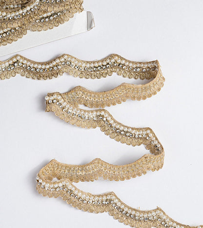 Pearl and zircon Lace Trim 1 yard Sew-on Saree Tassel Chain DIY Bridal Belts