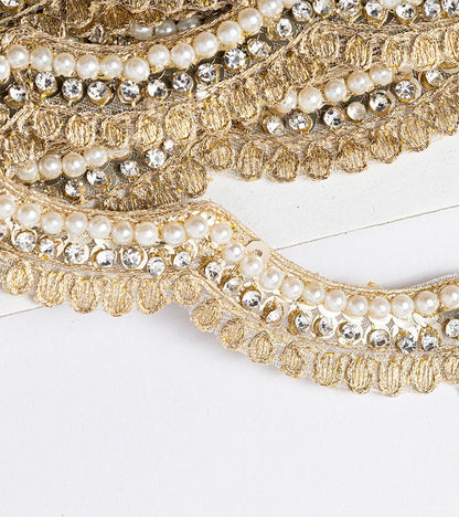 Pearl and zircon Lace Trim 1 yard Sew-on Saree Tassel Chain DIY Bridal Belts
