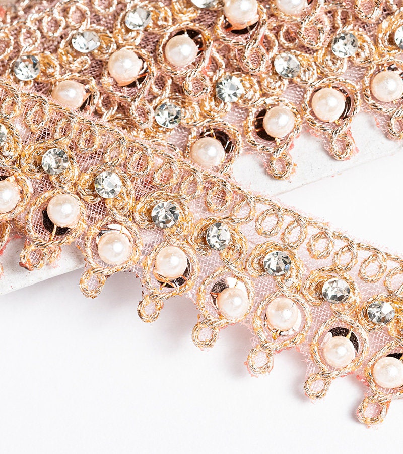 1 Yard Pearl Seed Beads and zircon Lace Trim