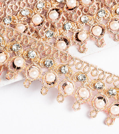 1 Yard Pearl Seed Beads and zircon Lace Trim