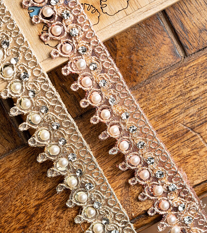 1 Yard Pearl Seed Beads and zircon Lace Trim