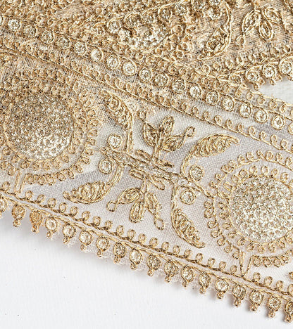 Gold Zari Border with beautiful paisley zari thread work 6cm Tulle Ribbon