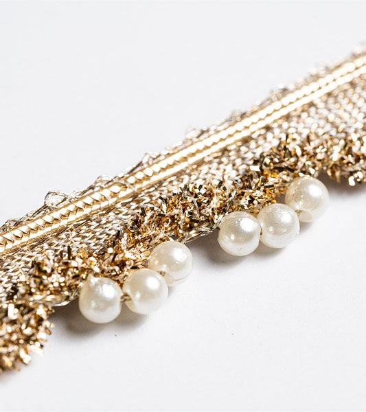 Handmade Pearl Tassel Lace Gold Thread Embroidery Indian Crafting Sew on Trim